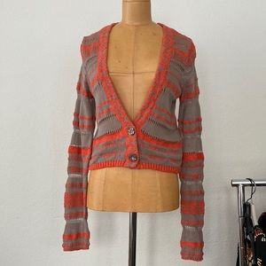 Free People size small taupe and bright coral orange knit sweater